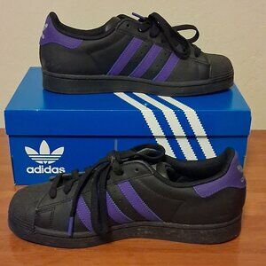 Adidas Superstar Women's Black and Purple Sneakers Size 8.5